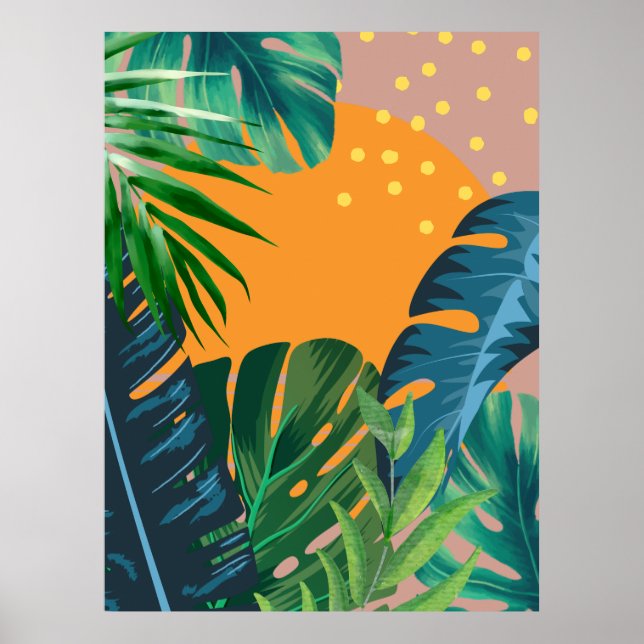 Tropical Sunset Landscape Jungle Abstract Poster (Front)