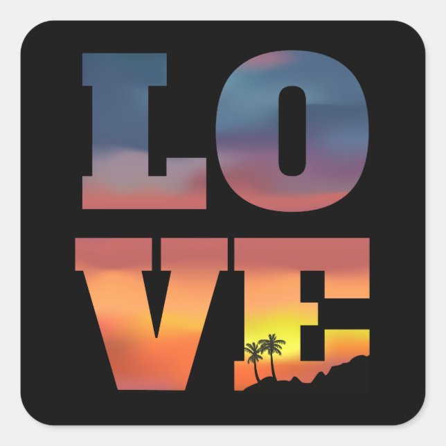 Tropical Sunset Love Square Sticker (Front)