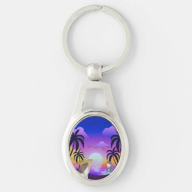 Tropical Sunset Metal Keychain (Front)