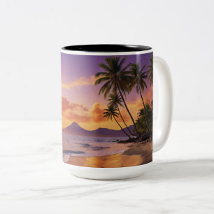 Tropical Sunset Mug   Vibrant Palm Trees Mountain