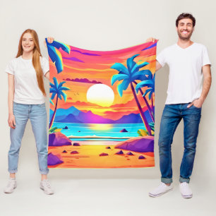 Tropical Sunset Oasis Fleece Blanket