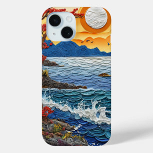 Tropical sunset ocean wave coastal scenery iPhone 15 case
