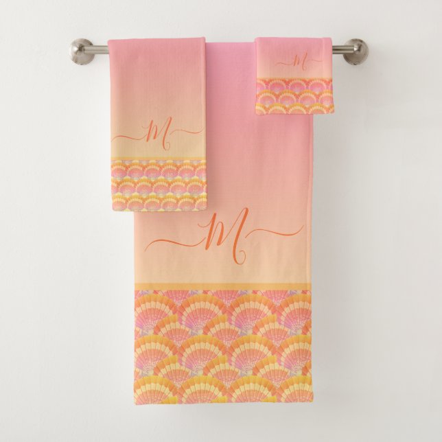 Tropical Sunset Ombre Seashell Shell Elegant  Bath Bath Towel Set (Insitu)