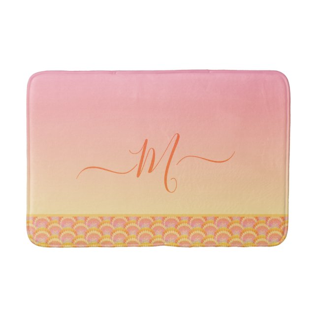 Tropical Sunset Ombre Seashell Shell Elegant   Bath Mat (Front)