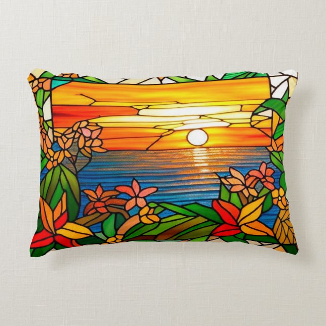Tropical Sunset Over Ocean Horizon Accent Pillow (Front)
