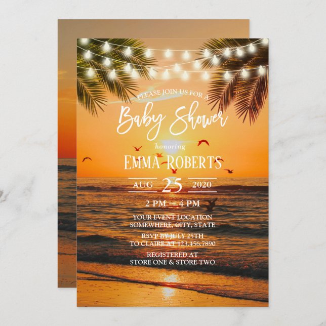 Tropical Sunset Palm Beach Baby Shower Invitation (Front/Back)
