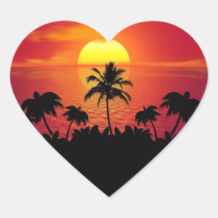 Tropical Sunset Palm Silhouette-16514 Heart Sticker