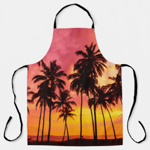Tropical Sunset: Palm Silhouette Serenity. Apron