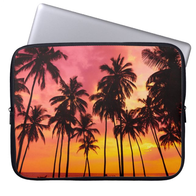 Tropical Sunset: Palm Silhouette Serenity. Laptop Sleeve (Front)