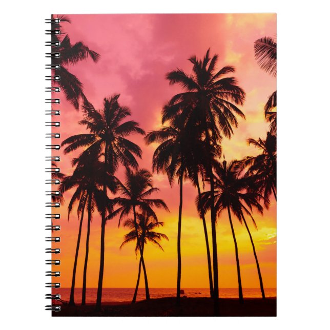 Tropical Sunset: Palm Silhouette Serenity. Notebook (Front)