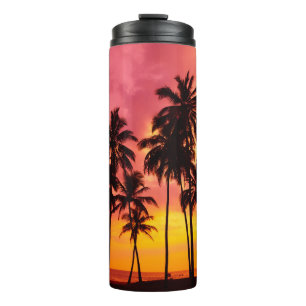 Tropical Sunset: Palm Silhouette Serenity. Thermal Tumbler