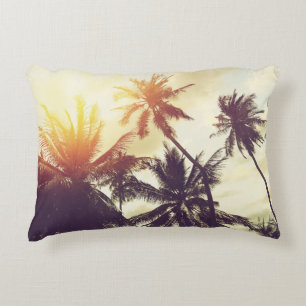 Tropical Sunset: Palm Silhouette Vintage Accent Pillow