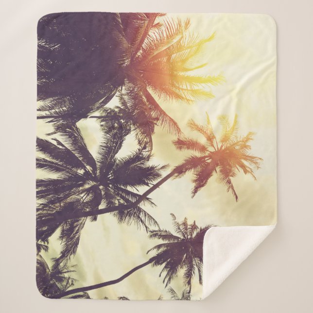 Tropical Sunset: Palm Silhouette Vintage Sherpa Blanket (Front)