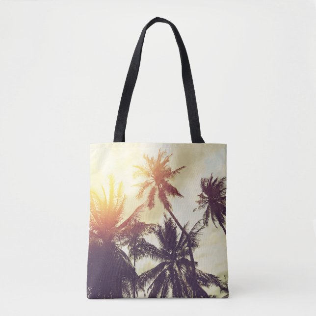 Tropical Sunset: Palm Silhouette Vintage Tote Bag (Front)