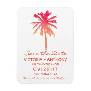 Tropical Sunset Palm Tree Beach Save The Date Magnet