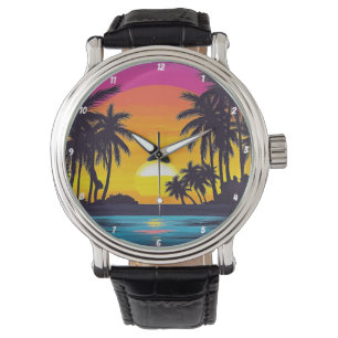 Tropical Sunset Palm Tree Beach Watch