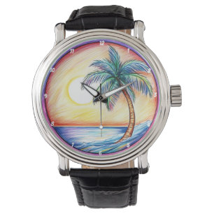 Tropical Sunset Palm Tree Beach Watch