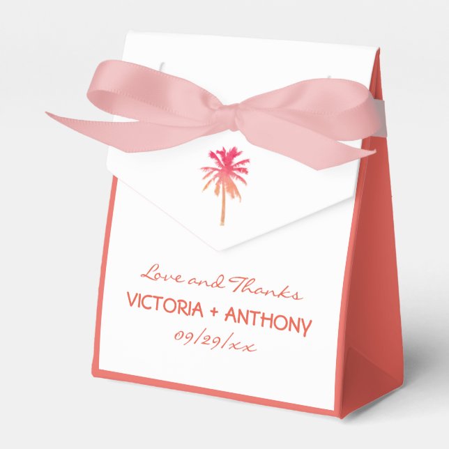 Tropical Sunset Palm Tree Beach Wedding Favor Box (Front Side)