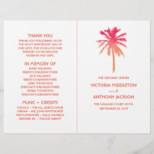 Tropical Sunset Palm Tree Beach Wedding Programme