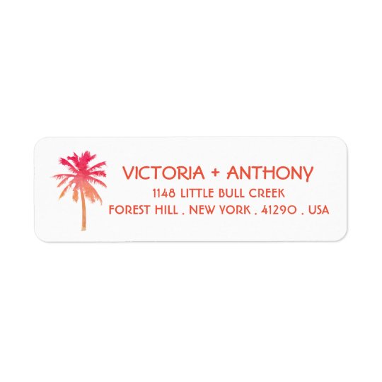 Tropical Sunset Palm Tree Beach Wedding Return Address Label