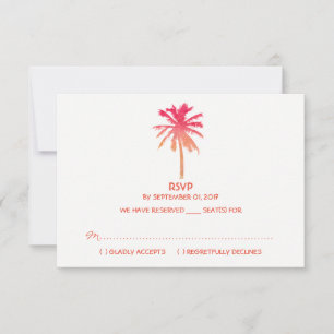 Tropical Sunset Palm Tree Beach Wedding RSVP Card