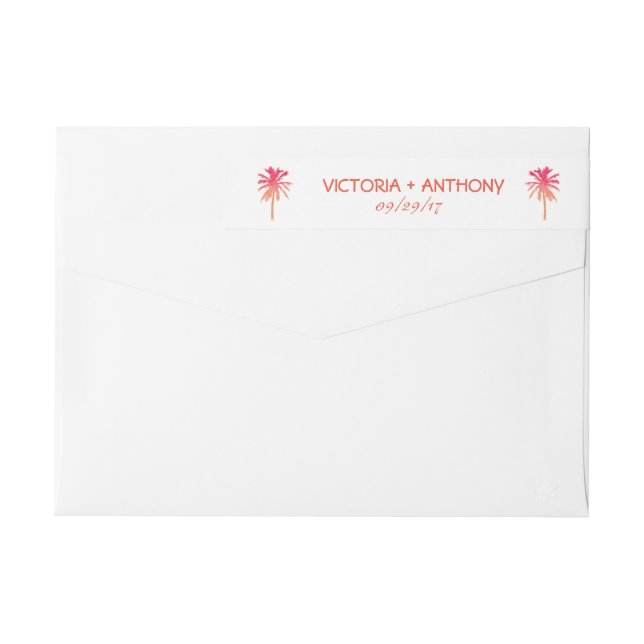Tropical Sunset Palm Tree Beach Wedding Wrap Around Label (Back)