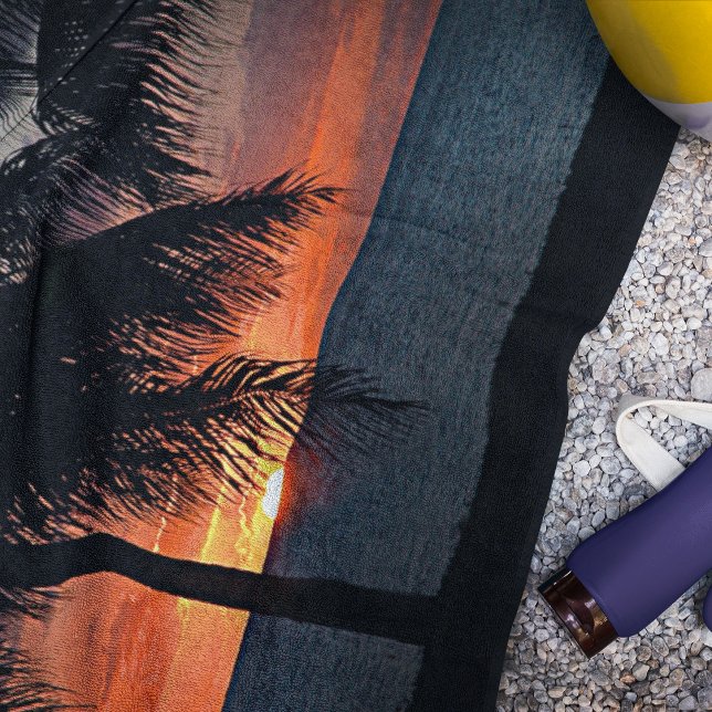 Tropical Sunset Palm Trees Beach Beach Towel (Caribbean Tropical Sunset Palm Trees Beach Beach Towel)