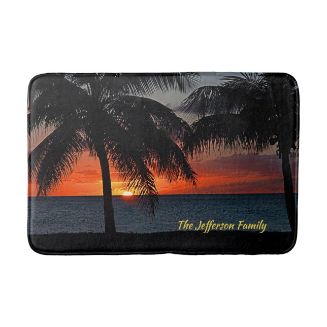 Tropical Sunset Palm Trees Beach Ocean Custom Bath Mat (Front)