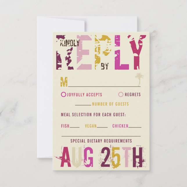 Tropical Sunset Palm Trees Beach Pink Summer RSVP (Front)