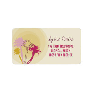 Tropical Sunset Palm Trees Beach Wedding Labels
