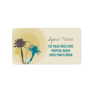 Tropical Sunset Palm Trees Beach Wedding Labels