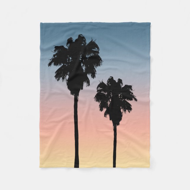 Tropical Sunset Palm Trees Fleece Blanket (Front)