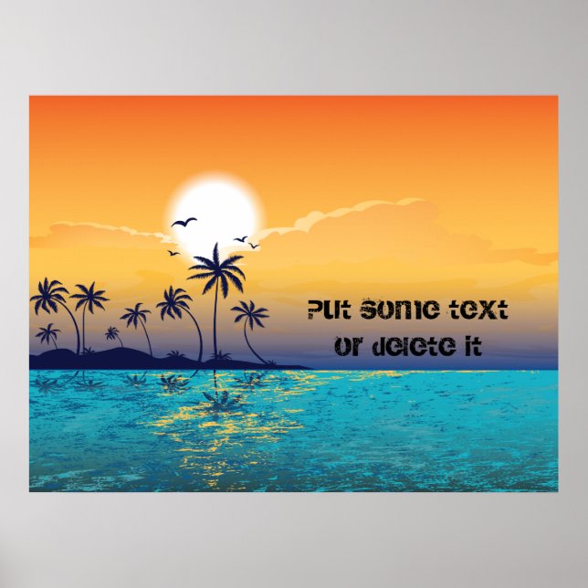 Tropical sunset, palm trees, ocean poster print (Front)