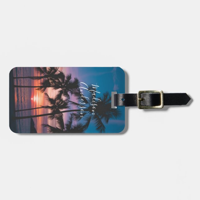 Tropical Sunset Palm Trees Personalized Luggage Tag (Front Horizontal)