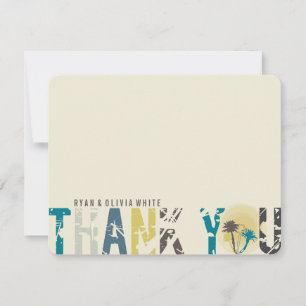 Tropical Sunset Palm Trees Photo Wedding Thank You Card