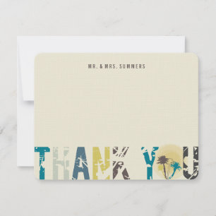 Tropical Sunset Palm Trees Photo Wedding Thank You Card