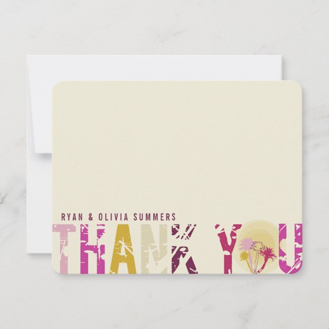 Tropical Sunset Palm Trees Photo Wedding Thank You Card (Front)
