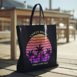 Tropical Sunset Palm Trees Pink Black Custom Beach Tote Bag<br><div class="desc">Cool hot pink and black custom beach tote bags for a girls trip to a tropical island. Features beautiful palm trees in front of a hot pink beach sunset. Perfect personalized design for your cruise or summer trip to the sea.</div>