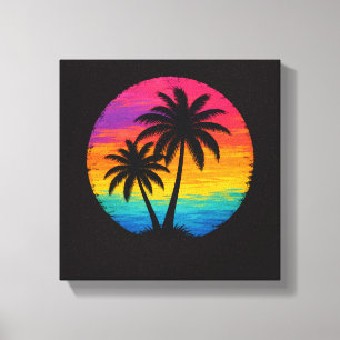 Tropical Sunset Palm Trees Retro Design Canvas Print