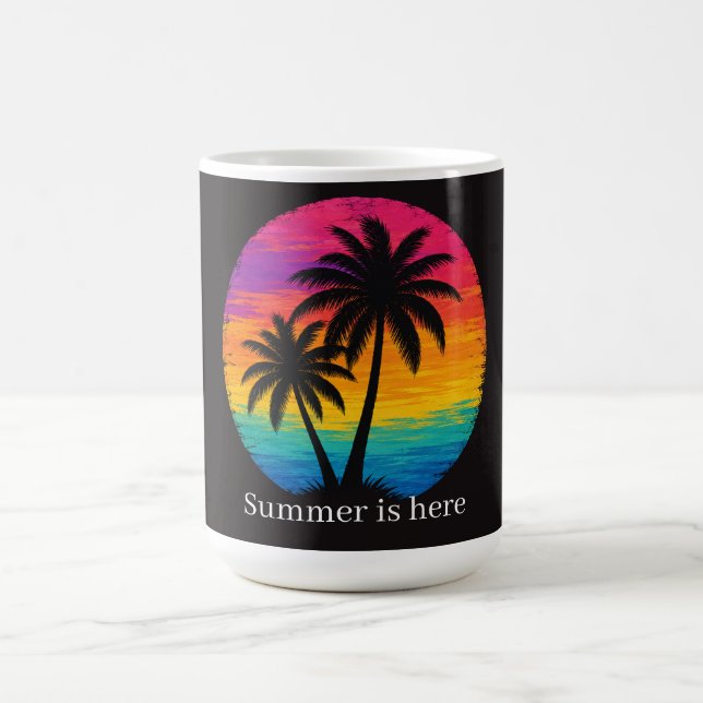Tropical Sunset Palm Trees Retro Design Coffee Mug (Center)