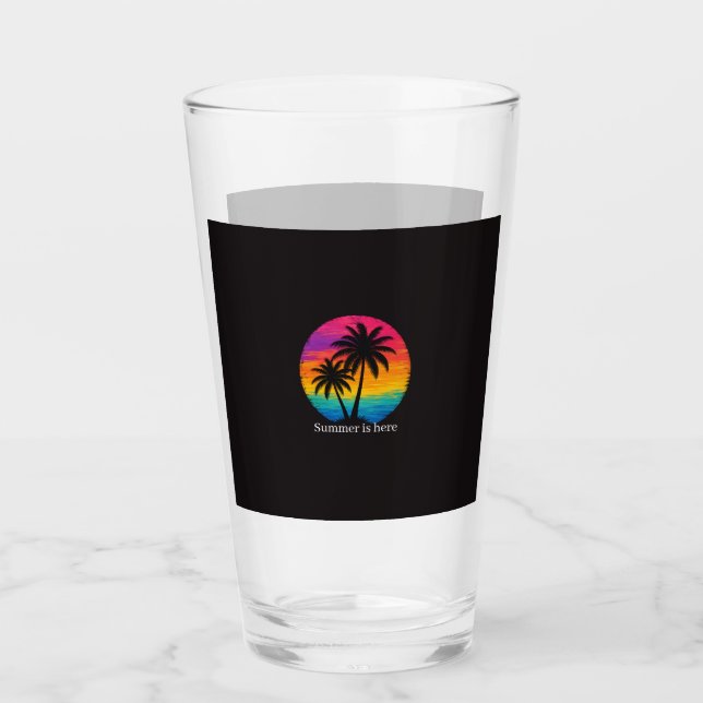 Tropical Sunset Palm Trees Retro Design Glass (Front)