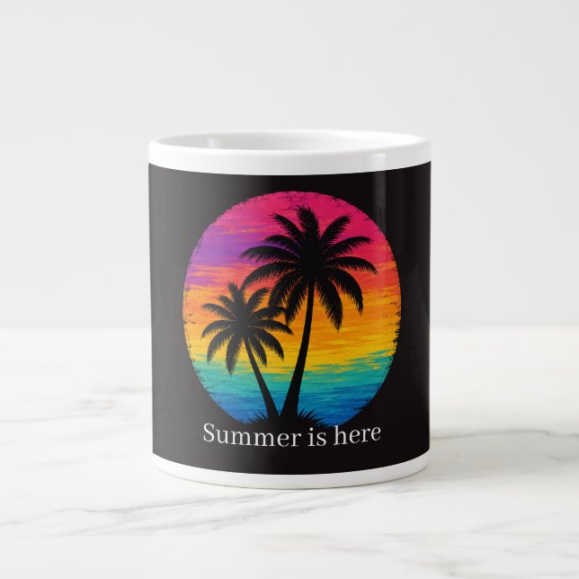 Tropical Sunset Palm Trees Retro Design Large Coffee Mug (Front)