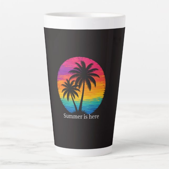 Tropical Sunset Palm Trees Retro Design Latte Mug (Front)