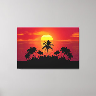 Tropical Sunset Palm Trees Silhouette Beach Canvas Print