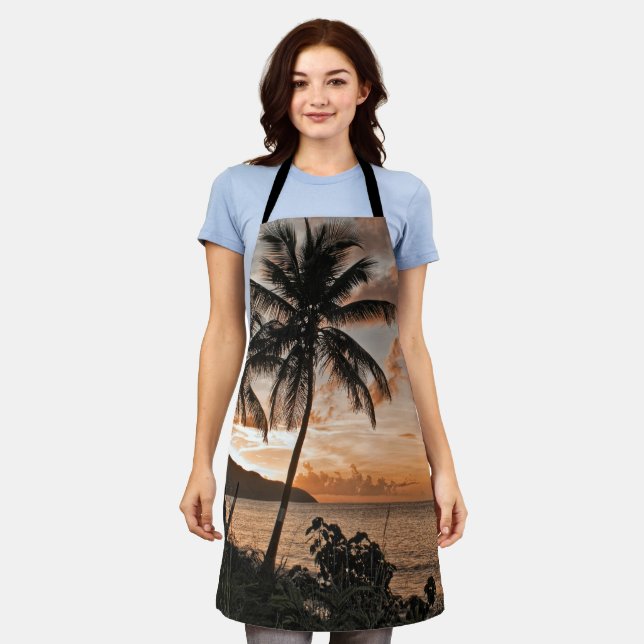 Tropical Sunset Palm Trees St. Croix USVI  Apron (Worn)