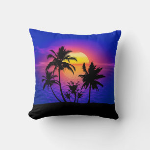 Tropical Sunset Palm Trees Throw Pillow