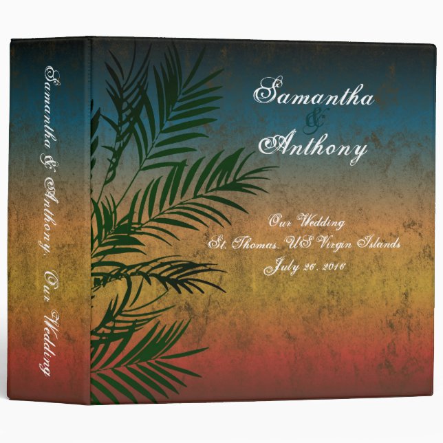 Tropical Sunset Palm Wedding Album or Planner, 2" Binder (Front/Spine)