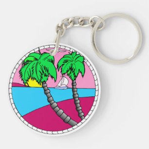 Tropical Sunset Paradise Acrylic Keychain
