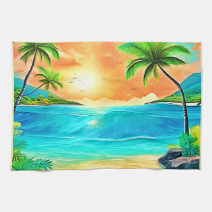 Tropical Sunset Paradise Beach View Kitchen Towel