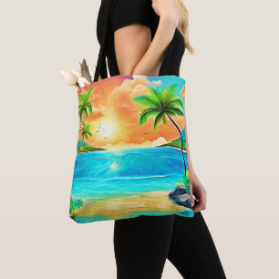 Tropical Sunset Paradise Beach View Tote Bag